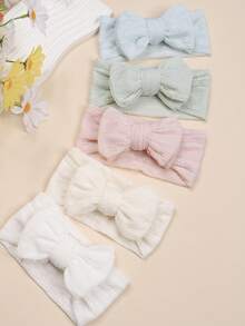 2/5pcs Baby & Kids Soft Elegant Fashion Double-Layer Mesh Bow Headbands, Cute Toddler Elastic Hair Accessories, Suitable For Daily Use, Spring/Summer - Multicolor - View 2