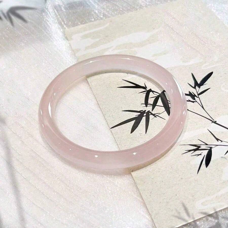 1pc Pink Faux Jade Bangle Bracelet, Sweet & Versatile Jade Bangle Bracelet For Women Under 75kg, A Great Gift For Girlfriend, Mother - 粉色 - 查看 1