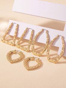 6pcs/Set Of Ultra-Light Bamboo Earrings Suitable For Parties And Daily Wear - Yellow Gold - View 3