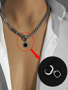 不锈钢项链，简约百搭黑色方形链，时尚男士个性化项链 - 彩色 - 查看 1