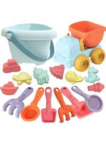 21pcs 2026 New Beach Toy Set - Beach Bucket, Sand Digging Toys, Foldable Beach Bucket, Beach Shovel, Durable, Soft Rubber, For Boys & Girls, Interactive Games, Water Absorbing (Assorted Set Models & Colors) - Multicolor - View 3
