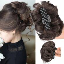 Claw Clip On Hair Bun Hairpieces Synthetic Wavy Hair Bun Donut Updo Chignon Hair Piece Hair Extensions Women Girls - 深棕色 - 查看 2