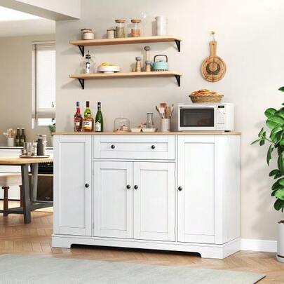 Multifunctional Kitchen Buffet – 138 Cm Sideboard With Drawer, Shelf Doors & Adjustable Shelves – Modern Design With Anti-Tip Device, Ideal For Kitchen, Living Room & Bedroom