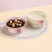 Bát ăn và uống nước cho mèo bằng gốm sứ có chân đế, kèm nơ xinh xắn, bộ bát ăn và uống nước nghiêng cho mèo, bát đựng thức ăn cho thú cưng là mèo. - 150-250ml - Xem 7