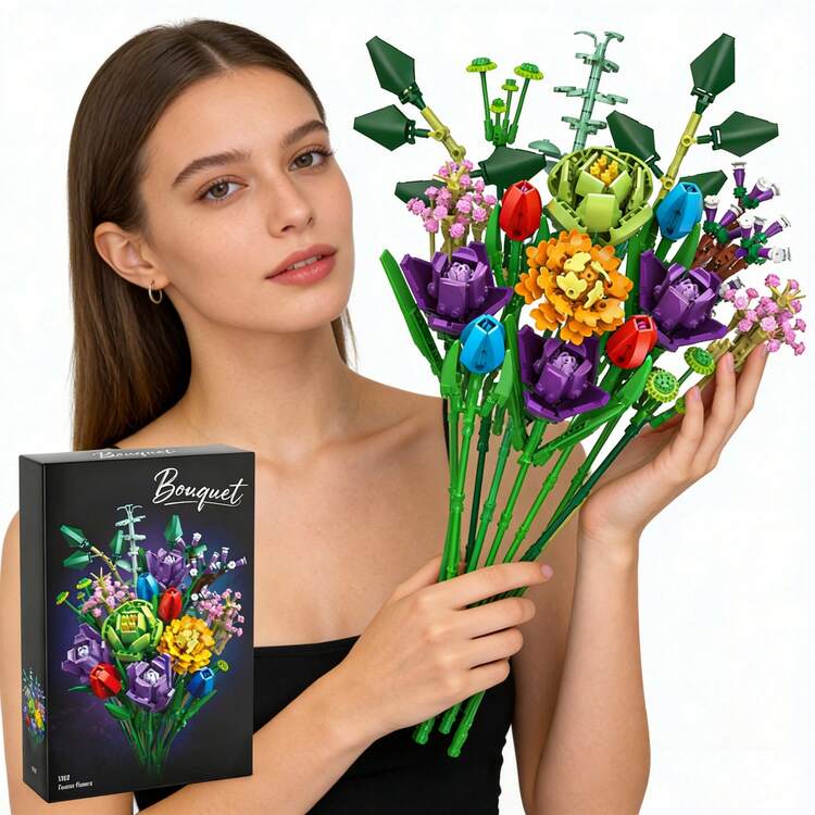 XINGYA YOUPIN [Ship In 24h] 934pcs Building Block Flower Suit, Simulation Bouquet, Gift Home Ornaments, Splicing Simple Operation, Suitable For Birthday, Christmas, Halloween, Thanksgiving, New Year, Party Best Gift For Women / Girlfriend - Nhiều màu - Xem 4