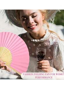 3/15/30pcs Set, Summer Series Wedding Gift Folding Fans, Ladies Folding Fans, Green Bowknot, Transparent Drawstring Bag, Wedding Party Decor. Suitable For Bridal Gifts, Party Favors, Bridesmaid Photo Props, Summer Fans, Events And Party Supplies, Multi-Piece Party Gift Bags. - Pink - View 2
