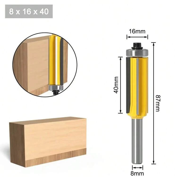 1/4" Shank 8mm Long Blade Flush Fit Router Bit With Bearing For Wood Template Pattern Bit T6TT Tungsten Carbide Router Bit - 8x16x40 - Xem 1