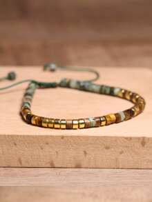 gxtbw 摩尔斯电码绿松石串珠手链 天然宝石 励志可调节男女通用波西米亚极简主义疗愈瑜伽冥想饰品 - 手鍊 - 查看 5