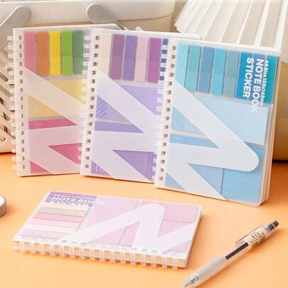 Bộ sổ tay đa năng 4 trong 1, bao gồm sổ tay có giấy ghi chú, thẻ chỉ mục và trang kẻ dòng, bìa chống thấm nước, thích hợp cho học tập và văn phòng.