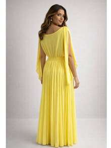 Women's Long Pleated Dress For Bridesmaids And Graduations - 黃色 - 查看 3