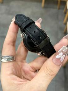 20mm Leather Quick Release Watch Band, X-Shaped Rhinestone Strap, Compatible With Samsung, , Watches, Suitable For Men And Women - Black - View 3