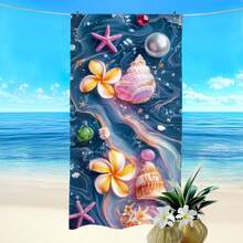 1pc Marble, Starfish, Shell & Flower Pattern Printed Beach Towel, Super Absorbent Quick Dry Towel For Swimming, Soft & Lightweight Beach Blanket, Ideal Beach Essential For Beach, Swimming, Outdoor, Camping, Travel - B - View 1