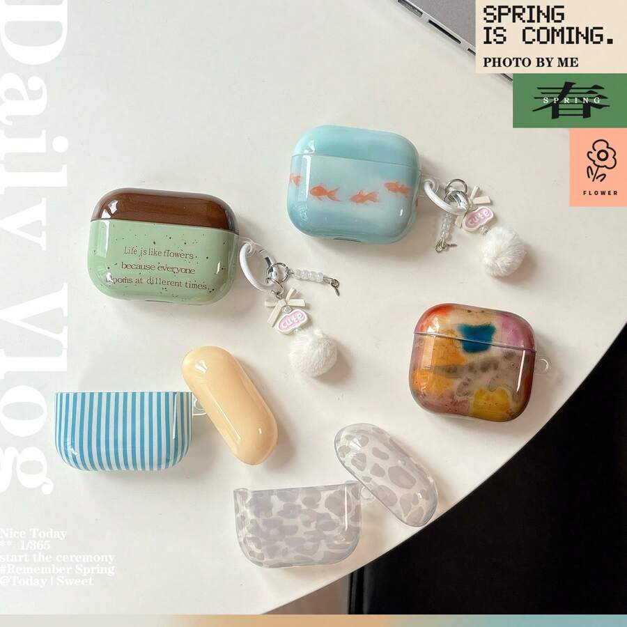 Healing 系列苹果手机壳，兼容 Apple Pro 2，防震渐变金鱼/猫咪/条纹保护壳，带吊坠，适用于第四代 Apple 手机。 - 彩色 - 查看 1