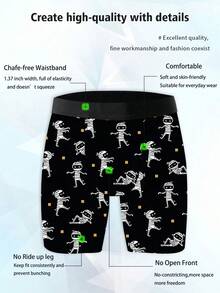 男士趣味平角内裤，卡通印花，万圣节主题，针织面料，宽松运动版型，透气吸汗，柔软亲肤，休闲运动型平角内裤 - 彩色 - 查看 5