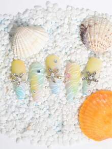 30 Stück/Box 3D Seestern Nageldekoration mit Kunstperlen & Strass, gemischte Farben Gold & Silber im Ozean-Stil, Sommer Strand DIY Maniküre Accessoires für Frauen Nägel - Verschiedenfarbig - Übersicht 7