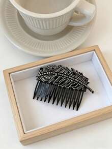 2pcs Rhinestone Feather Hair Combs, Acrylic Non-Slip Hair Side Combs, Shiny Hair Clips For Women And Girls - Multicolor - View 6