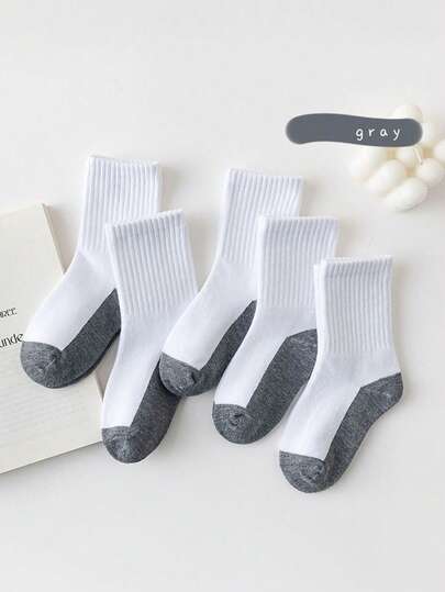 5双装儿童袜子，黑白灰三色可选，防污，适合学生穿着。