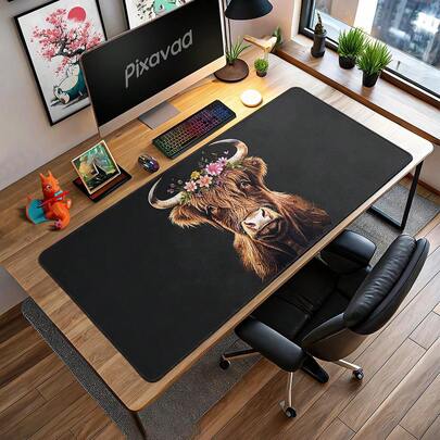 XXL Size Black Gaming Mouse Pad, Animal Pattern Desk Mat With Stitched Edges And Non-Slip Base, Computer Desktop Decor Office Home Gift For Women