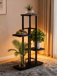 [High-Quality]7/6/5/4 Tier Wrought Iron Plant Stand (8/7/6/5 Pot Capacity), High-Quality Indoor Outdoor Multi-Tier Flower Pot Rack, Anti-Corrosion Rust-Resistant Durable, Foldable Easy Storage, Home Decor For Courtyards Gardens Balconies Living Rooms - 4 Layers Of Black - View 5