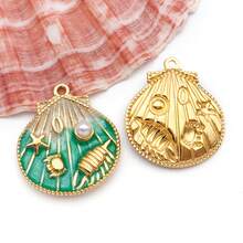 2 chiếc mặt dây chuyền hình vỏ sò bằng thép không gỉ tráng men, mặt dây chuyền kim loại hình vỏ sò màu vàng, thích hợp làm vòng tay, móc khóa, trang sức thủ công. - Nhiều màu - Xem 10