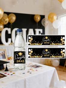 40/20/10 piezas/Set Etiquetas para botellas de agua para fiesta de graduación, Pegatinas para botellas de agua de felicitaciones, Diseños de birretes de graduación, Adecuado para decoración de temporada de graduación, Fiesta de graduación, Ceremonia de graduación, Decoración del hogar y regalos de graduación - Talla única - Ver 2
