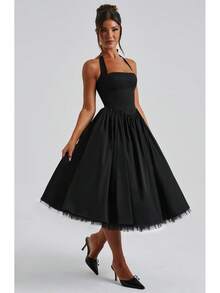 2026 New Women Dress European American Style Puffy Skirt Evening Gown Popular Lace-Up Dress Women Clothing For Party Date - 黑色 - 查看 10