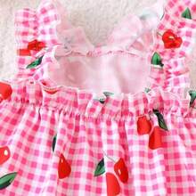 Kitten And Puppy, Classic Blue Plaid With Cherry Print Hooded Dog Dress Set - Pink - View 6