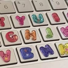 Anime-Themed Scratch-Resistant PVC Keyboard Stickers - Glossy Keycaps, Including A-Z Letters And Numbers, In Teal/Coral/Pink/Purple/Yellow/Green, Irregular QWERTY Layout, Suitable For Laptops, PCs, And Computers (Removes Without Residue) - Xem 7