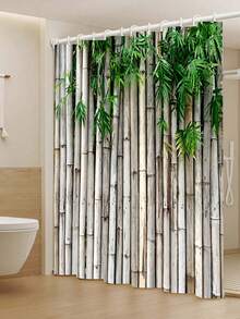 1pc Bamboo Print Shower Curtain, Zen Japanese Natural Bamboo Design, Elegant Beige Color Home Decor Bathroom Set With Hooks, Durable Polyester Fabric, Machine Washable, 180cm/70.86in - Multicolor - View 19