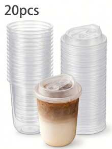 10/20 Sets Of 16-Ounce Disposable Transparent Plastic Coffee Cups (With Lids), In U-Shaped Round-Bottom And Flat-Bottom Styles, Suitable For Holding Coffee, Latte, Layered Cold Drinks And Milk Tea. - Transparent - View 11