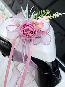 Hochzeitsauto Rückspiegel Blumen Dekoration, Hochzeitsauto Türgriff Satinband Schleifen Blumen Dekoration - 1PC - Übersicht 16