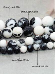 1串黑白斑马纹珠子，用于珠宝制作，黑白斑马纹宝石散珠，用于手链制作，尺寸：4、6、8、10毫米 - 黑與白 - 查看 8