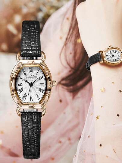 1件装奢华复古女士石英表，经典罗马数字时标，优质合金材质，复古时尚风格，优雅简约，低调奢华，完美搭配现代休闲装和传统中东长袍，是日常出行、通勤上班和出席盛大派对的理想之选。