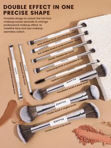 MAANGE 4/10件套专业双头化妆刷套装，旅行化妆刷套装，含化妆包，包含散粉刷、腮红刷、粉底刷、修容刷、眼影刷、唇刷、眉刷、高光刷、眼线刷，适用于液体、膏状或粉状彩妆，刷毛柔软，亲肤温和，是送给女性和女孩的化妆配件礼物。 - 彩色 - 查看 6