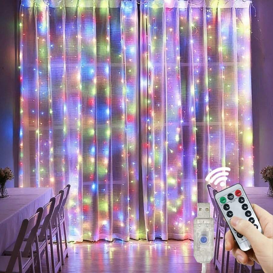 4pcs LED Curtain Lights With 8 Lighting Modes, Color Changing, Remote Control, USB Powered Fairy Lights For Wedding, Party, Birthday, Christmas, Easter, Mother's Day, Halloween Decor, Hanging Backdrop