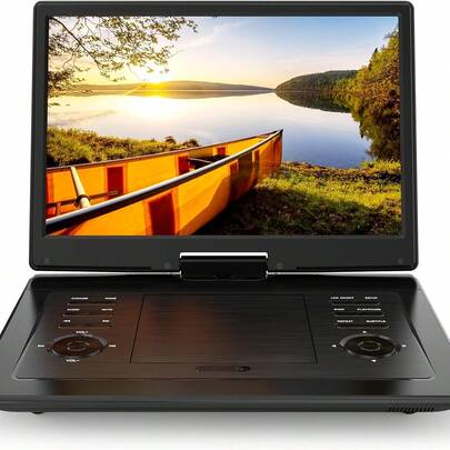 17.9" Portable DVD Player With 15.6" Swivel Screen, 5 Hours Rechargeable Battery, Car DVD Player With High Volume Dual Speakers, Remote Control, Support Sync TV, Region Free USB/SD/AV,Black