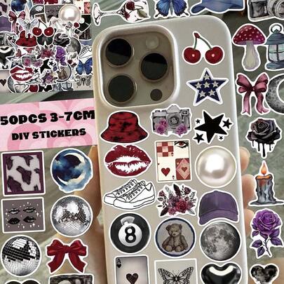 1pack/50PCS, Girl Stickers, PVC Material, Each Measuring 3 To 7 Centimetres, Creative Aesthetic Design Sticker, Each One Is Different, Applicable, Handwritten Journal, Tablet Computer, Notebook, Phone Case, Notebooks, Kindle, Pencil Case, Laptop, Motorcycle, Skateboarding, Scrapbook, Guitar, Lunchbox, Phone Cases, Power Bank, Earphone Protective Case, Fridge Magnet, Car Stickers, Adolescents And Adults DIY Handwritten Journal Decorative Stickers