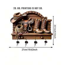 1pc 2D Flat Western Cowboy Theme Metal Key Hook - Multifunctional Decorative Key Hook With 4 Metal Hooks, Wall Decor, Room Decor, All-Season Home Decor, Suitable For Porch, Hallway!! - Multicolor - View 6