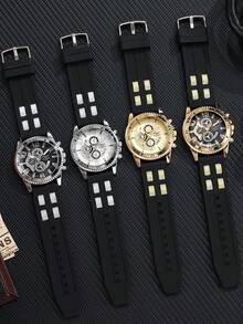 男士手表，1 件装，休闲运动风，带日历功能，圆形大表盘石英表，适合日常佩戴，生日礼物，返校季礼物，感恩节礼物，情侣场合礼物，最佳礼物（不含表盒） - 黑色 - 查看 8