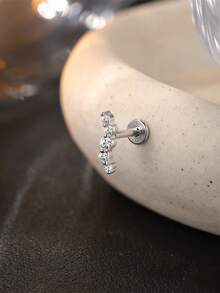 1 chiếc khuyên tai sụn tai bằng bạc sterling 925 tinh tế, viền lượn sóng, đính một hàng đá Moissanite, mặt phẳng, không gây dị ứng, quà tặng trang sức cho nữ và bé gái, thích hợp đeo hàng ngày, dự tiệc, đám cưới. - Bạc - Xem 4