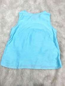 Plain Tank Top, Sleeveless Blouse, Plain Crepe Fabric, With 4 Buttons, Plus Size G1G2G3 46-52, Casual Women's - 62-西亞諾藍 - 查看 5