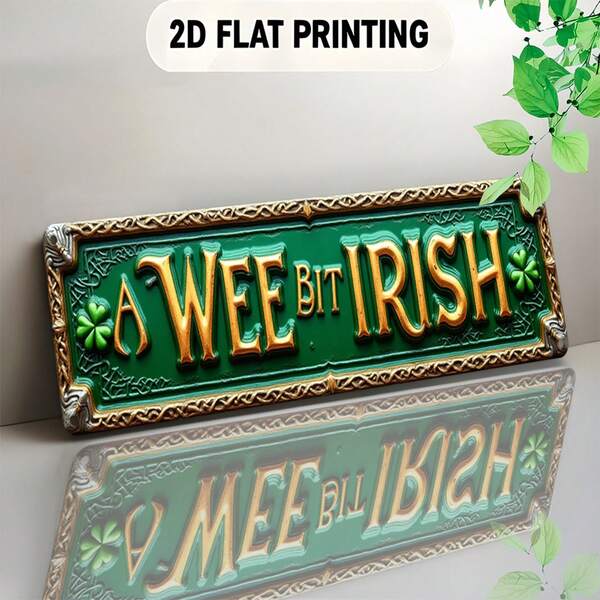 1pc 2D Flat - This Is A Flat Iron Plaque Decorated With Green And Gold Irish Shamrocks, Which Can Be Used As An Eye-Catching Wall Decor. It Is Suitable For Various Settings Such As Bars, Lounges, Dining Spaces, Hotels, Restaurants, And Workplaces.