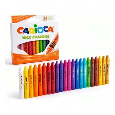 Giz De Cera Em Bastão Caixa Lápis 24 Cores Multicoloridos