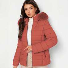 Shendy Vendy Women's Warm Polyester Jacket With Fur Collar - Coral Orange 2 - View 5