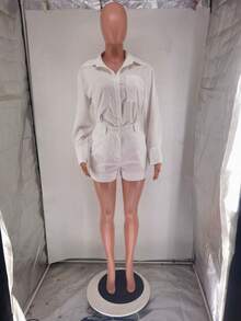 European And American Women's Clothing, New, Casual Short Trousers, Long-Sleeved Shirt Set.,Conjunto De Mujeres Elegantes - 白色 - 查看 2
