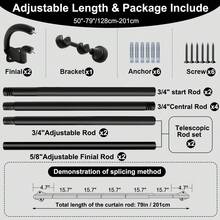 双层窗帘杆，黑色环绕式遮光双层窗帘杆，适用于40至151英寸的窗户，可调节重型弧形拼接遮光双层杆，全金属，铝制支架 - 雙層遮陽-黑色 - 查看 17