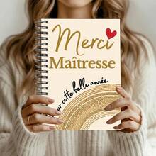 DANPERJI 1本 A5 優雅法式「Merci Maitresse」紙質螺旋筆記本，金米色設計配愛心裝飾，教師感謝禮物，返校季大學與辦公文具用品 - A5 - 查看 3