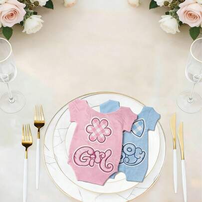 20 bộ áo liền quần cho bé in hình nhiều màu sắc, kiểu dáng đặc biệt, thích hợp cho tiệc sinh nhật, tiệc mừng em bé chào đời, lễ tiết lộ giới tính, trang trí bàn tiệc và tráng miệng.