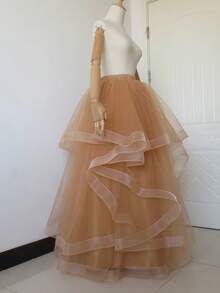 1件女士长款薄纱裙，高腰蓬蓬裙，轻盈雪纺新娘裙，适合拍摄、走秀等场合 - 彩色 - 查看 3