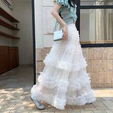 新款多层薄纱裙，高腰蓬蓬裙，长款仙女网纱裙 白色 - 白色 - 查看 7